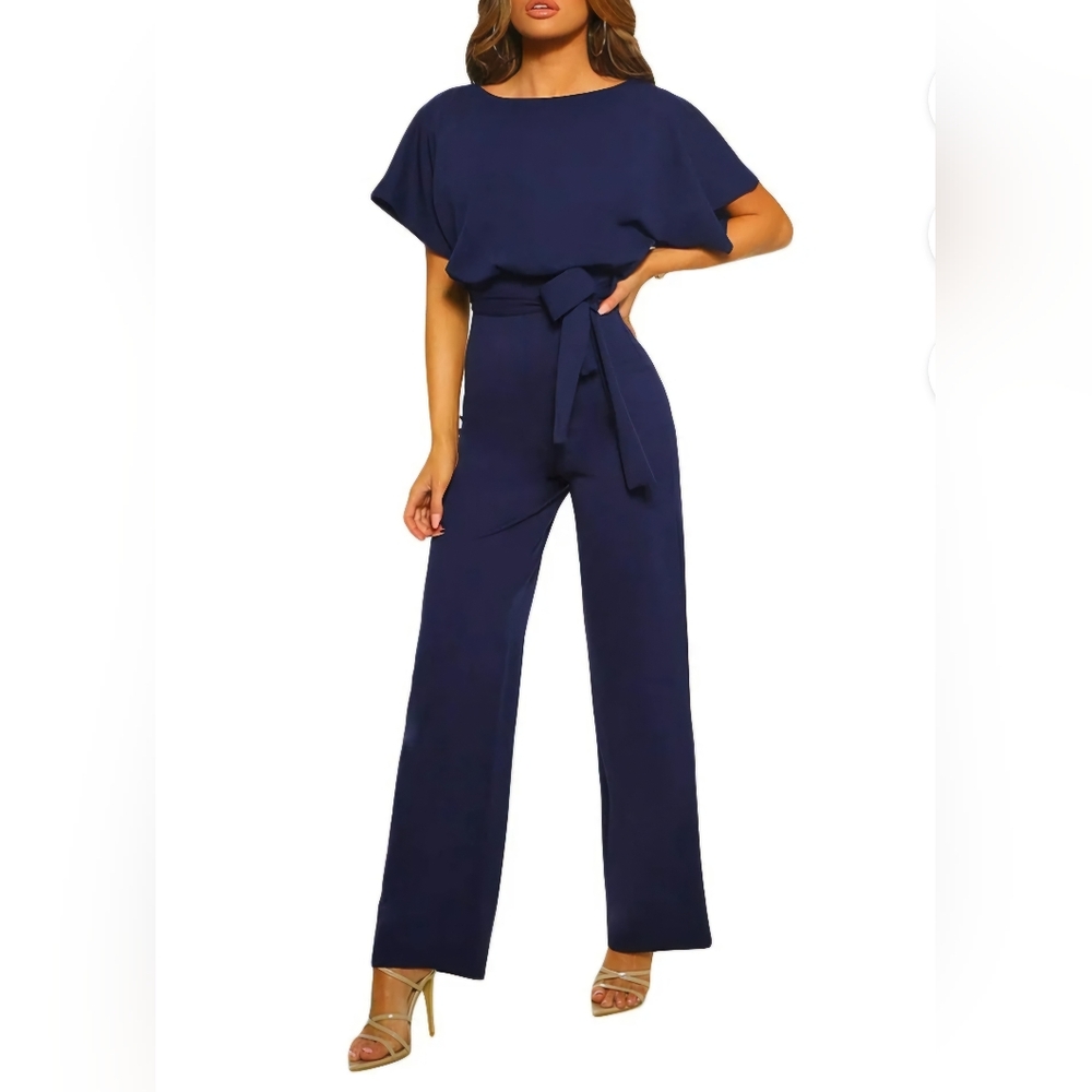 Womens Jumpsuit Belted Wide Leg Romper with Pockets! Large